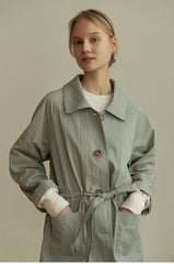 Crisp Cotton Button-Down Shirt with Waist Tie and Patch Pockets for a Tailored Feminine Fit