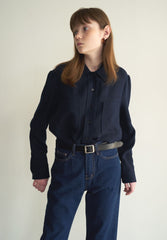 Classic Long Sleeve Button-Up Linen Shirt for Women with Patch Pockets and Tailored Fit