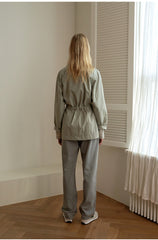 Crisp Cotton Button-Down Shirt with Waist Tie and Patch Pockets for a Tailored Feminine Fit