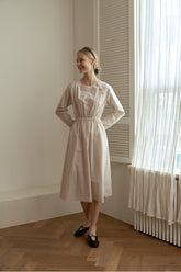 Elegant Long-Sleeve Midi Dress Crafted From Premium Cotton Poplin With Gathered Waist Detail