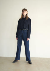 High-Rise Straight Leg Denim Pants in Pure Cotton for Women with Raw Edge Hem Detail