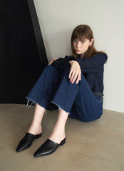 High-Rise Straight Leg Denim Pants in Pure Cotton for Women with Raw Edge Hem Detail