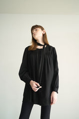 Long Sleeve Linen Blouse with Tie Neck and Relaxed Fit for Effortless Styling