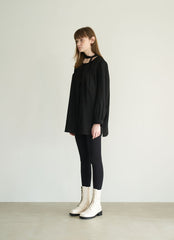Long Sleeve Linen Blouse with Tie Neck and Relaxed Fit for Effortless Styling
