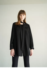 Long Sleeve Linen Blouse with Tie Neck and Relaxed Fit for Effortless Styling
