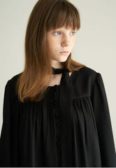 Long Sleeve Linen Blouse with Tie Neck and Relaxed Fit for Effortless Styling