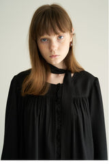 Long Sleeve Linen Blouse with Tie Neck and Relaxed Fit for Effortless Styling