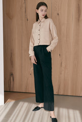 Cropped Linen Blazer with Side Tie Detail and Patch Pockets – Long Sleeve Button-Up for Women