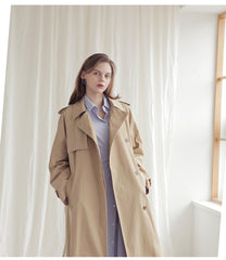 Longline Linen Blazer Coat with Waist Belt, Storm Flap, and Structured Shoulders for Women