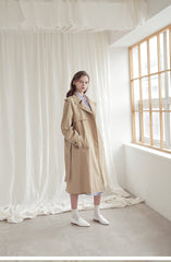 Longline Linen Blazer Coat with Waist Belt, Storm Flap, and Structured Shoulders for Women