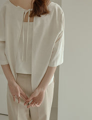 Relaxed Fit Linen Blouse with Back Tie Detail and Soft Drape Silhouette