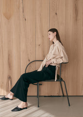 Cropped Linen Blazer with Side Tie Detail and Patch Pockets – Long Sleeve Button-Up for Women