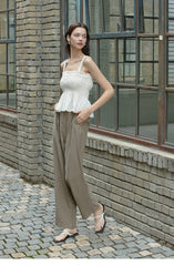 Wide-Leg High-Rise Linen Pants for Women – Relaxed Fit Summer Trousers with Pleated Detailing