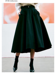 High-Waisted A-Line Midi Skirt in Breathable Premium Linen with Side Flap Pockets