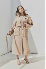 Linen Longline Coat with Relaxed Belted Silhouette