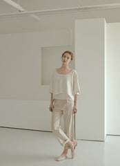 Relaxed Fit Linen Blouse with Back Tie Detail and Soft Drape Silhouette