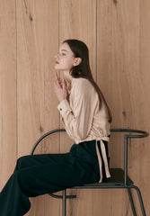 Cropped Linen Blazer with Side Tie Detail and Patch Pockets – Long Sleeve Button-Up for Women