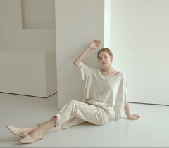 Relaxed Fit Linen Blouse with Back Tie Detail and Soft Drape Silhouette