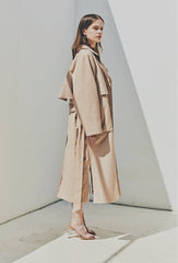 Linen Longline Coat with Relaxed Belted Silhouette