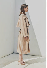 Linen Longline Coat with Relaxed Belted Silhouette