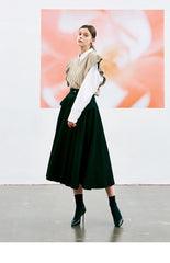 High-Waisted A-Line Midi Skirt in Breathable Premium Linen with Side Flap Pockets