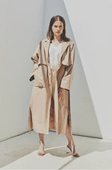 Linen Longline Coat with Relaxed Belted Silhouette