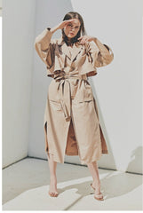 Linen Longline Coat with Relaxed Belted Silhouette