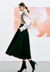 High-Waisted A-Line Midi Skirt in Breathable Premium Linen with Side Flap Pockets