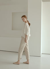 Relaxed Fit Linen Blouse with Back Tie Detail and Soft Drape Silhouette