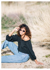 Linen Off-Shoulder Blouse with Drawstring Front and Cropped Hem