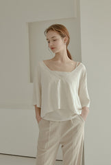 High-Waisted Wide-Leg Linen Pants with Rolled Cuffs and Tailored Seam Detailing
