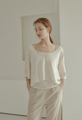 Relaxed Fit Linen Blouse with Back Tie Detail and Soft Drape Silhouette