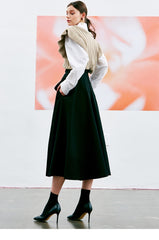 High-Waisted A-Line Midi Skirt in Breathable Premium Linen with Side Flap Pockets