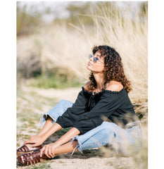 Linen Off-Shoulder Blouse with Drawstring Front and Cropped Hem