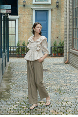 Wide-Leg High-Rise Linen Pants for Women – Relaxed Fit Summer Trousers with Pleated Detailing