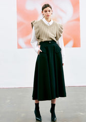 High-Waisted A-Line Midi Skirt in Breathable Premium Linen with Side Flap Pockets