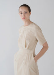 Elegant Backless Linen Midi Dress with Button-Down Detail and Short Sleeves