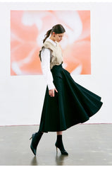 High-Waisted A-Line Midi Skirt in Breathable Premium Linen with Side Flap Pockets