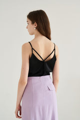 Elegant Linen Camisole Top with Double Strap Detail and V-Neckline for Women