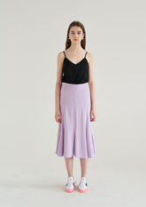 High-Waisted Flared Linen Skirt with Panel Detailing and Flowing Hemline