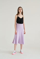 High-Waisted Flared Linen Skirt with Panel Detailing and Flowing Hemline
