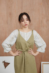 Sleeveless Midi Linen Dress with Back Slit and Seam Detailing