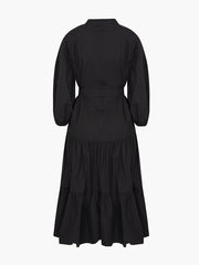 Button-Down Linen Midi Dress with Tiered Skirt and Belted Waist for Effortless Style