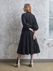 Button-Down Linen Midi Dress with Tiered Skirt and Belted Waist for Effortless Style