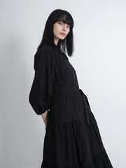 Button-Down Linen Midi Dress with Tiered Skirt and Belted Waist for Effortless Style