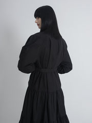 Button-Down Linen Midi Dress with Tiered Skirt and Belted Waist for Effortless Style