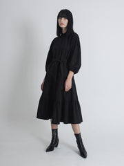 Button-Down Linen Midi Dress with Tiered Skirt and Belted Waist for Effortless Style