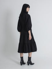 Button-Down Linen Midi Dress with Tiered Skirt and Belted Waist for Effortless Style