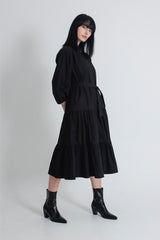 Button-Down Linen Midi Dress with Tiered Skirt and Belted Waist for Effortless Style