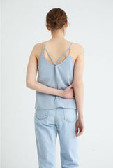 Linen Blend V-Neck Cami Top with Adjustable Double Back Straps for Women